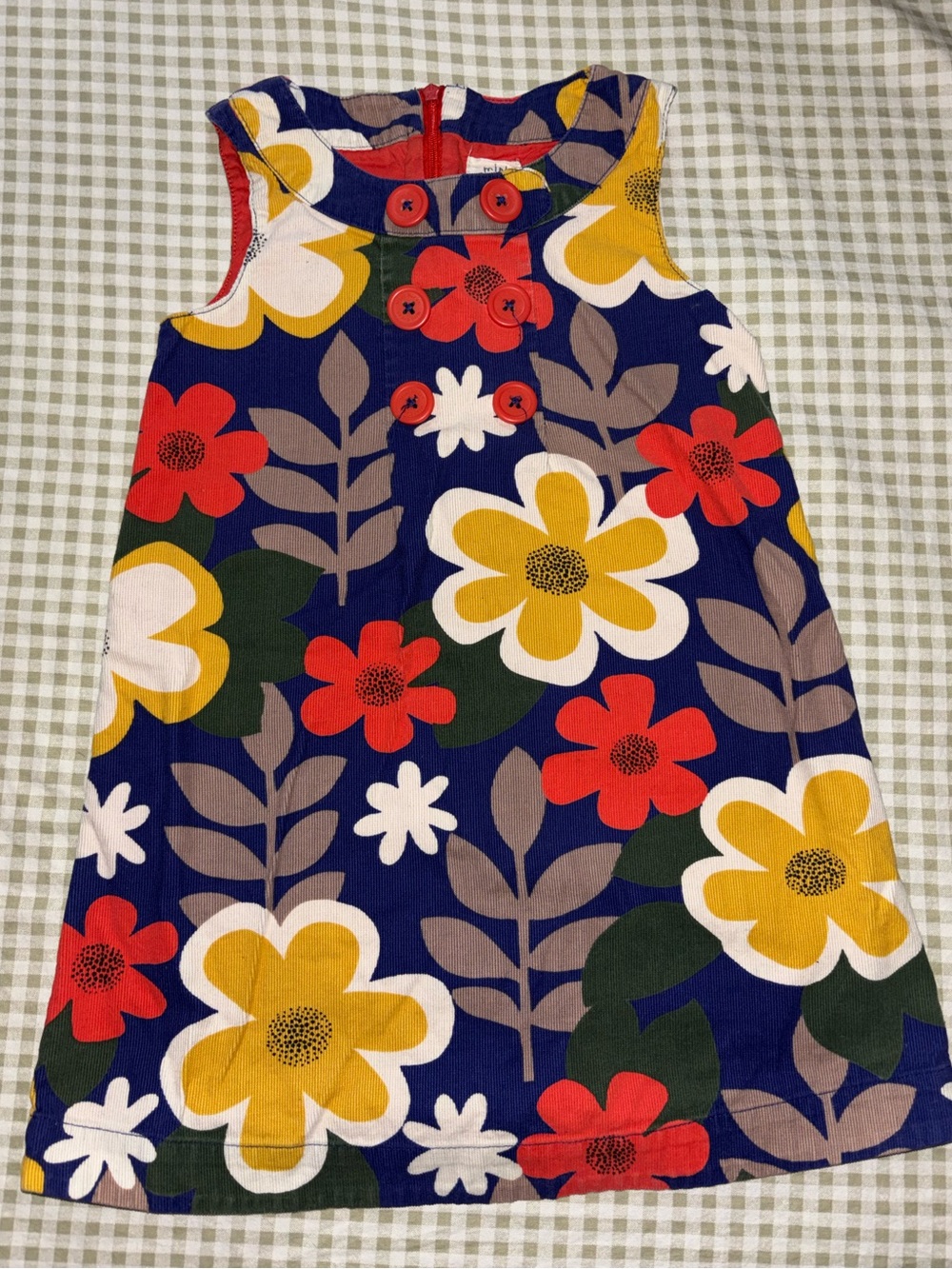 Mini Boden retro mod floral pinafore  dark blue corduroy dress size 4-5 years
